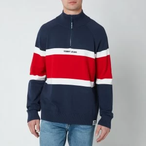 Image of Tommy Jeans Mens Colourblock Zip Mock Neck Sweatshirt - Twilight Navy/Multi - M