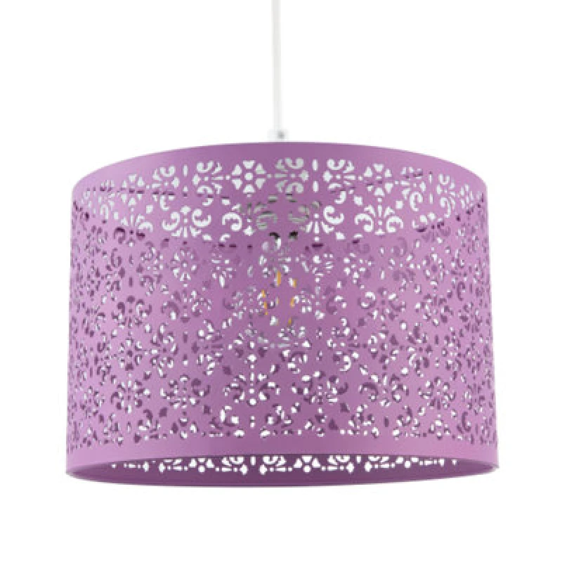 Image of Happy Homewares Lavender Lilac Moroccan Metal Pendant Lamp Shade With Floral Decor