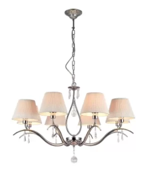 Image of Talia Chandelier Nickelwith White Tapered Shades, 8 Light, E14