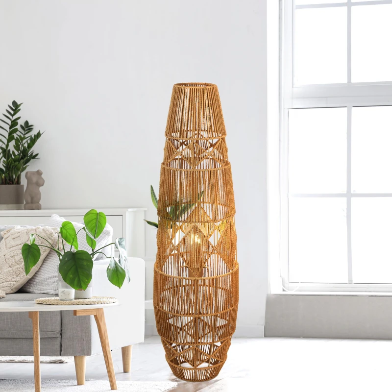 Image of Lighting Collection Diamond Pattern Rattan Floor Lamp, Brown 700808