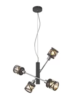 Image of 4 Light Adjustable Ceiling Pendant E14, Matt Grey, Polished Chrome, Cognac
