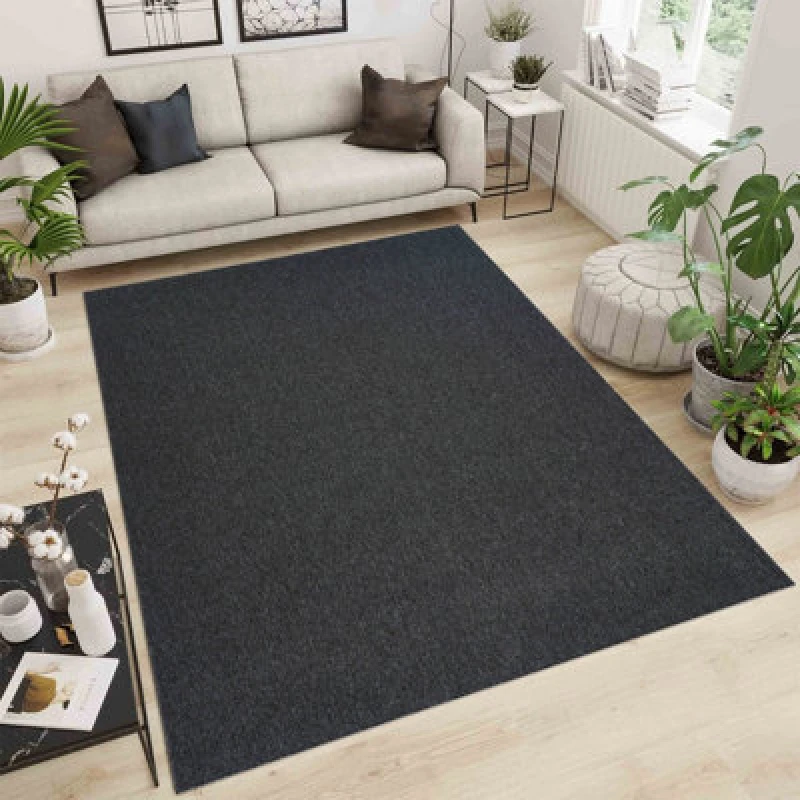 Image of Simple Low Pile Modern Tufted Area Rugs For Living Room With Felt Backing Dark Grey 120X170 Cm