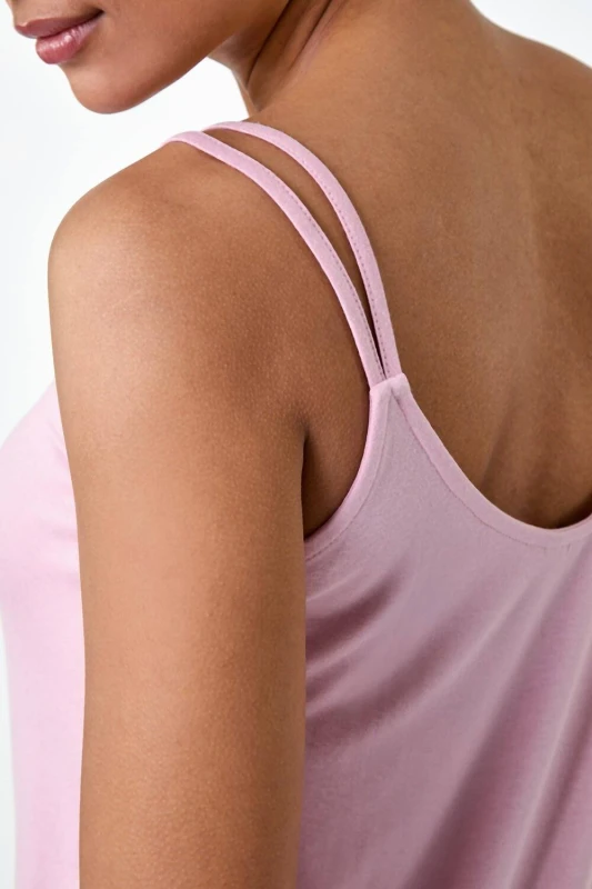 Image of Roman Womens Plain Double Strap V-Neck Stretch Vest Top in Light Pink Size: 14 Light Pink Female 14