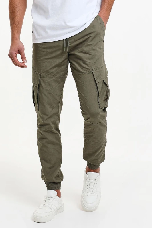 Image of Threadbare Threadbare Men 'Prince' Cotton Cuffed Cargo Trousers in Khaki Size: large Khaki L Male 7625914110251