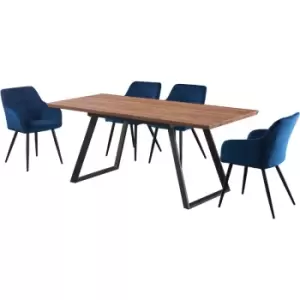 Image of 5 Pieces Life Interiors Camden Toga Dining Set - an Extendable Brown Rectangular Wooden Dining Table and Set of 4 Royal Dining Chairs - Royal