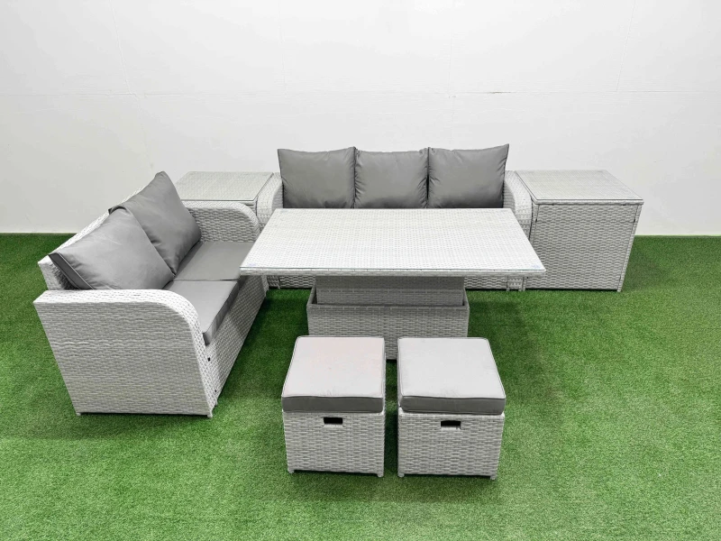 Image of FIMOUS Fimous - 7 Seater pe Rattan Wicker Garden Furniture Patio Conservatory Sofa Set with Adjustable Lifting Dining or Coffee Table 3 Seater Sofa Lo