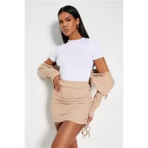 Image of I Saw It First Taupe Recycled Rib Ruched Side Mini Skirt - Brown