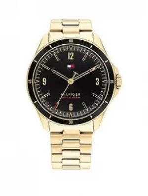 Image of Tommy Hilfiger Maverick Black Dial Gold Tone Bracelet Watch, Gold, Men