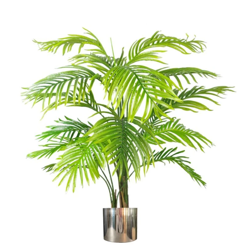 Image of Leaf 130cm Artificial Areca Palm Tree - Realistic With Silver Metal Planter Green