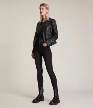 Image of AllSaints Leather Slim Fit Dalby Biker Jacket, Black, Womens, Size: 12