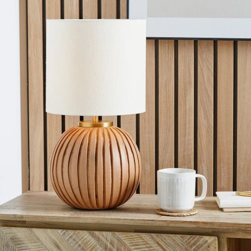 Image of Ruma Terracotta Textured Ball Table Lamp Natural