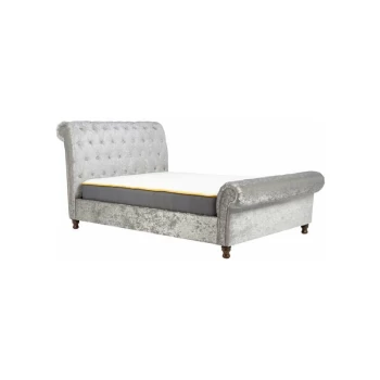 Image of Birlea - Castello Steel Crushed Velvet Fabric Upholstered Sleigh Bed Frame 5ft Kingsize 150 cm
