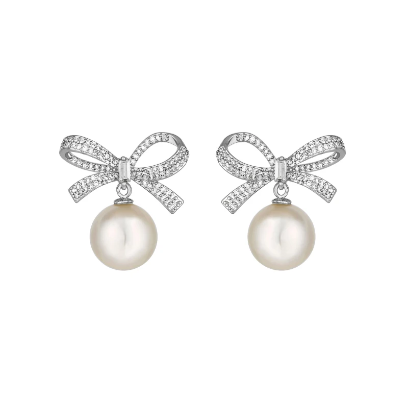 Image of Jon Richard Rhodium Plates Cubic Zirconia Bow And Pearl Earrin Jewellery Sets One Size Silver 70545511000