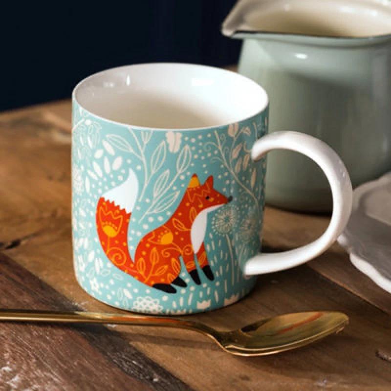 Image of Ulster Weavers 'Foraging Fox' Animal Print New Bone China Mug Blue