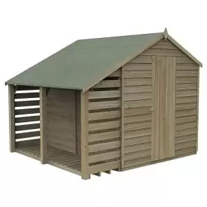 Image of Forest Garden 8 x 6ft 4Life Apex Overlap Pressure Treated Shed with Lean-To and Assembly