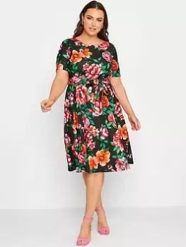 Image of Yours Floral Skater Dress, Black, Size 16, Women
