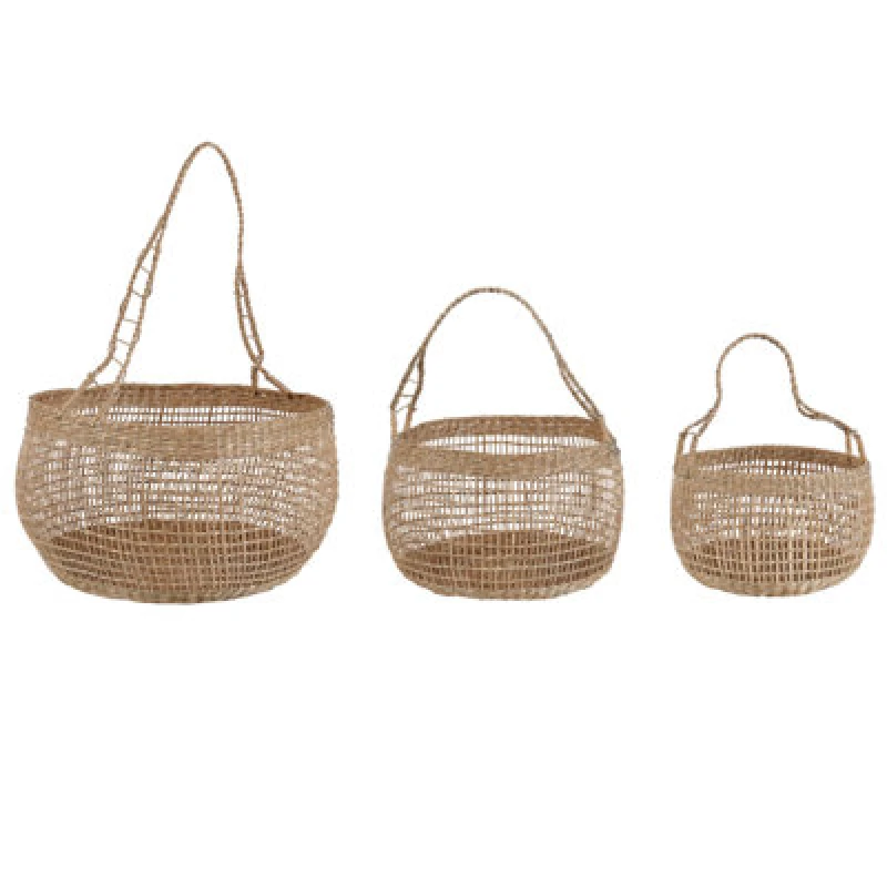 Image of Beliani Set Of 3 Baskets Arapaima Seagrass Natural Ash Wood