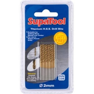Image of SupaTool Titanium Coated HSS Drill Bits 2x49mm 10 Piece