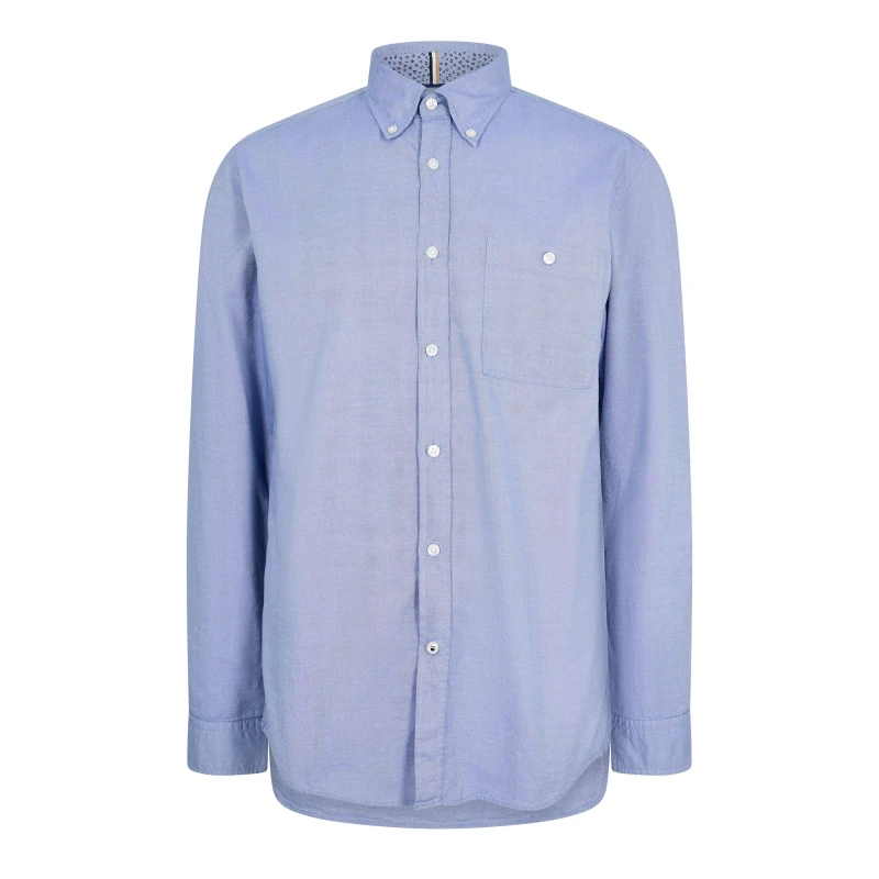 Image of Boss Mens Long Sleeve Oxford Shirt Open Blue male S