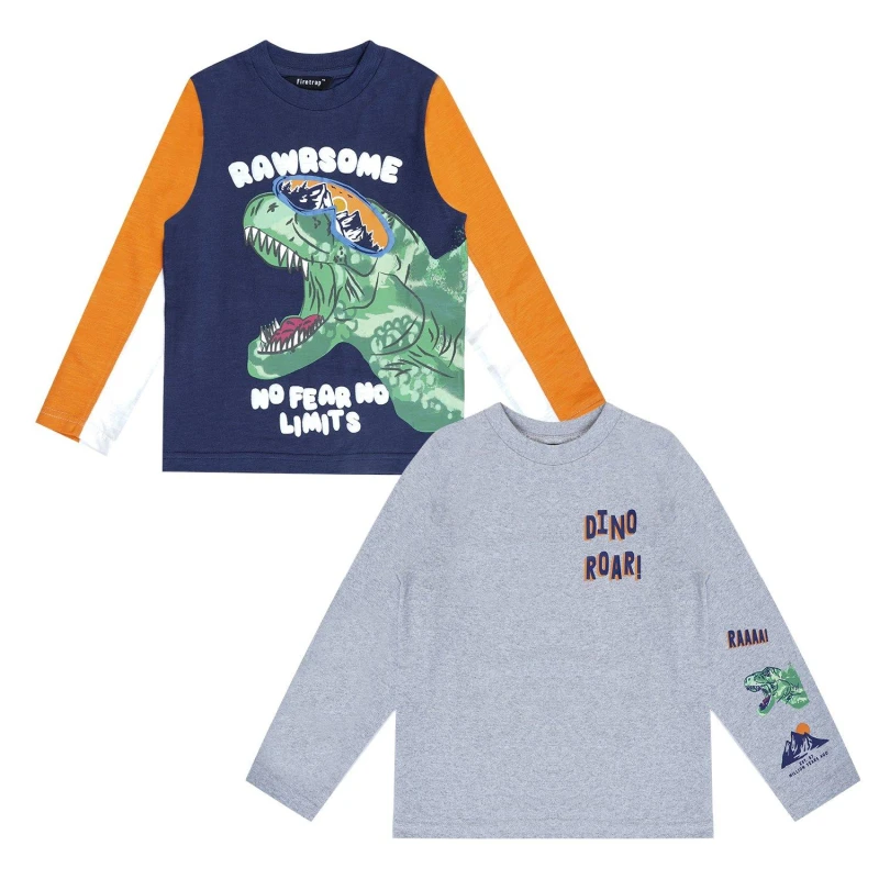 Image of Firetrap Dino 2 Pack Long Sleeve T-Shirts - Multi Multi One Size