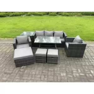 Image of Fimous 5 Seater Outdoor Dark Grey Rattan Lounge Complete Sofa Set with Side Table, 2 Stools and Big Footstool