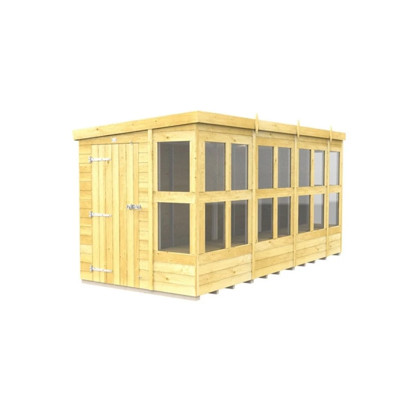 Image of Buttercup Farm 14 x 6 Feet Pent Potting Shed - Wood - L178 x W417 x H201cm in Brown Brown Unisex