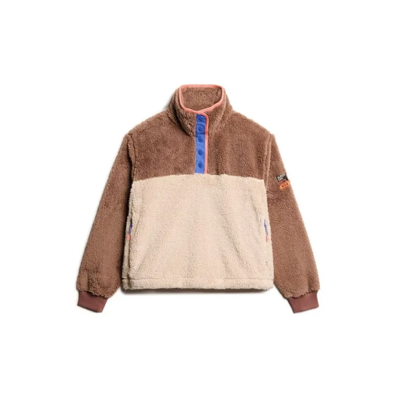 Image of Superdry Grandad Collar Sweatshirt with Press Stud Fastening beige/brown Women 16;14;12;10;8