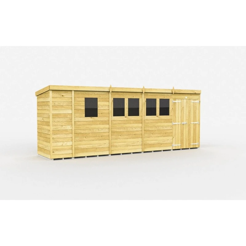 Image of Buttercup Farm 17 x 4 Feet Pent Shed - Double Door W/ Windows - L118 x W492 x H201cm in Brown Brown Unisex
