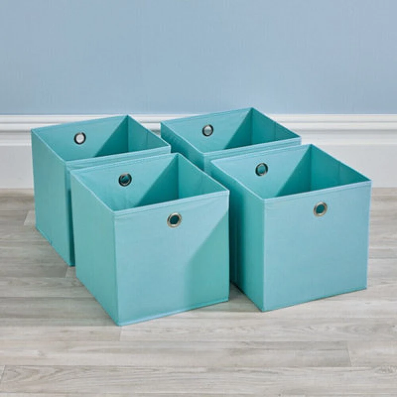 Image of Home Source Cube Pack of Four Canvas Fabric 27cm Storage Insert Boxes Aqua