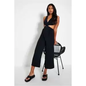 Image of I Saw It First Black Ring Detail Cut Out Halterneck Sleeveless Jumpsuit - Black