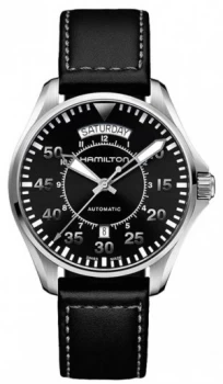 Image of Hamilton Khaki Pilot Day Date Auto Black Leather H64615735 Watch