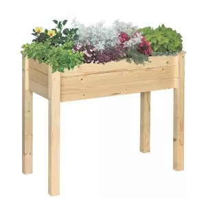 Image of Outsunny Large Fir Wood Raised Plant Stand Oak Tone