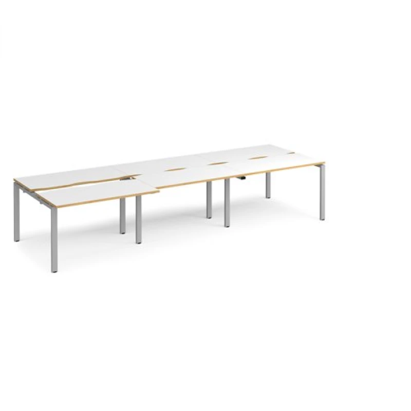Image of Adapt Bench Desk 6 Person Rectangular Desks 3600mm With Sliding Tops White/Oak Tops With Silver Frames 1200mm Depth Adapt White/Oak STE3612-S-