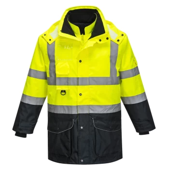 Image of Oxford Weave 300D Class 3 Hi Vis 7-in-1 Contrast Traffic Jacket Yellow / Navy M