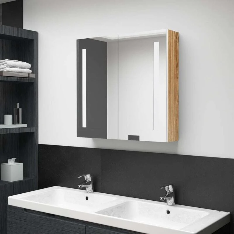 Image of VIDAXL LED Bathroom Mirror Cabinet White and Oak 62x14x60cm Vidaxl 8720286332863