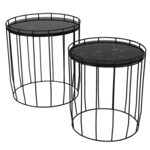 Image of Marble Effect Cage Side Table Set Black