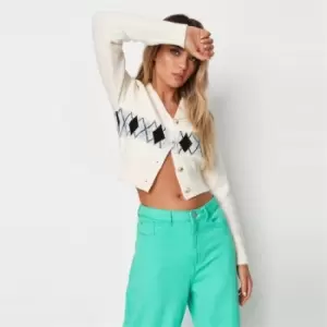Image of Missguided argyle button up open collar cardigan - Cream
