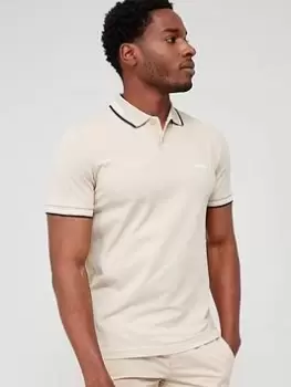 Image of BOSS Paul Curved Logo Slim Fit Polo Shirt, Beige, Size S, Men