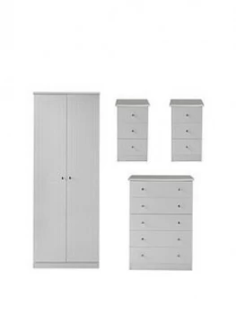 Image of Swift Dakota Ready Assembled 4 Piece Package - 2 Door Wardrobe, 5 Drawer Chest And 2 Bedside Chests