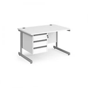 Image of Dams International Straight Desk with White MFC Top and Silver Frame Cantilever Legs and 3 Lockable Drawer Pedestal Contract 25 1200 x 800 x 725mm