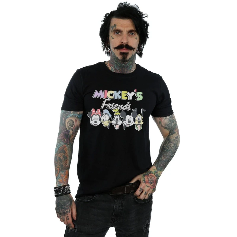 Image of Disney Men Mickey Mouse Friends Faded Nostalgia T-Shirt in Black Size: Small Black S Male 5059276883324
