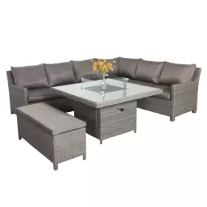Image of Paris 7 Piece Deluxe Modular Corner Dining Set with Square Firepit Slate (Grey)
