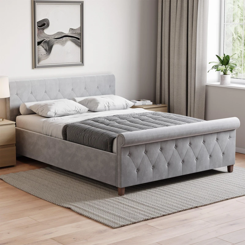 Image of Lassic Vida Designs Vittorio Double Bed UKFR Light Grey Velv unisex Double