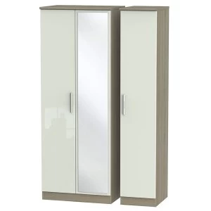 Image of Robert Dyas Kirkhill Ready Assembled Tall 3-Door Mirrored Wardrobe -Taupe Cedar