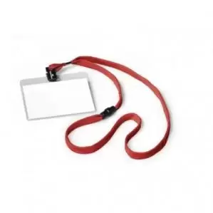 Image of Durable Visitor NAME BADGE 60x90mm with 10mm Textile Necklace Red Pack