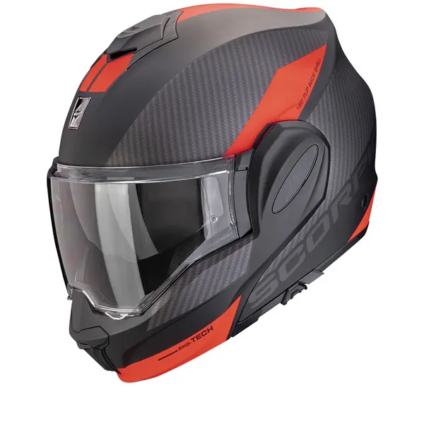 Image of Scorpion EXO-Tech Evo Team Matt Black-Silver-Red Modular Helmet Size S