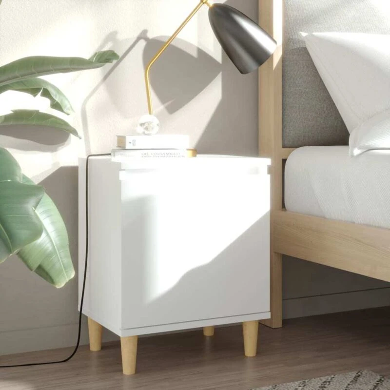Image of VIDAXL Bed Cabinet with Solid Wood Legs White 40x30x50cm Vidaxl 8720286356241