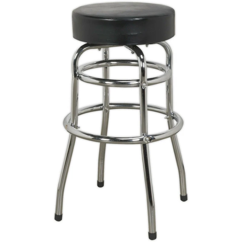 Image of Loops Pneumatic Workshop Stool - Swivel Rotating Seat & Foot Rest - Chrome Plate Frame Multi