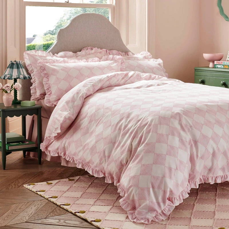 Image of Cath Kidston Hand Painted Diamond Duvet Set, Single, Sorbet