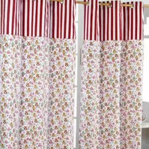 Image of HOMECAPES Owls Printed Ready Made Eyelet Curtain Pair, 117 x 137cm Drop - Red